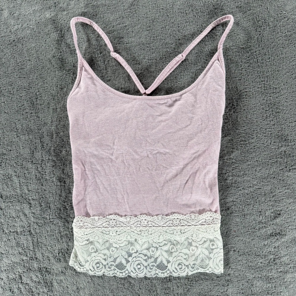 Out From Under Cami Women XS Pink Lace Trim Y-Back Adjustable Strap Tank Top